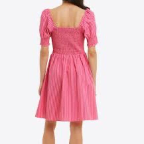 Draper James Smocked Bodice Pink Striped Summer Mini Dress M - Picture 3 of 9